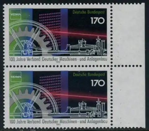 BUND 1992 Michel-Nummer 1636 postfrisch vert.PAAR RAND rechts (a)