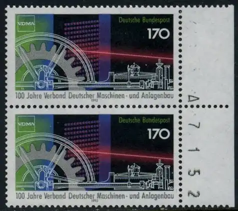 BUND 1992 Michel-Nummer 1636 postfrisch vert.PAAR RAND rechts (b/BZ)