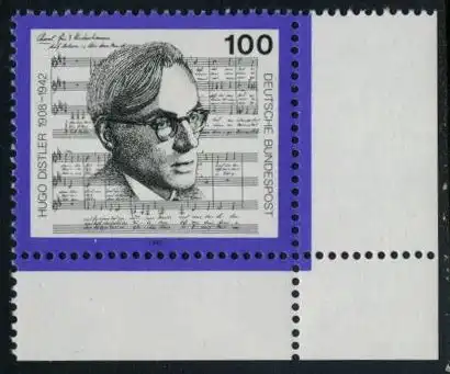 BUND 1992 Michel-Nummer 1637 postfrisch EINZELMARKE ECKRAND unten rechts