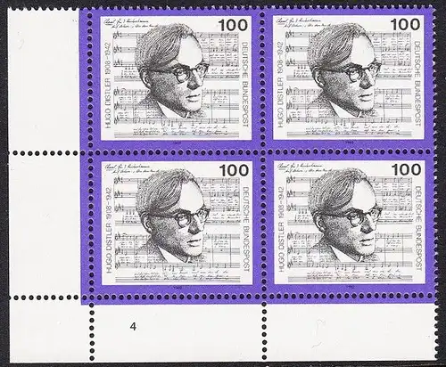 BUND 1992 Michel-Nummer 1637 postfrisch BLOCK ECKRAND unten links (FN)