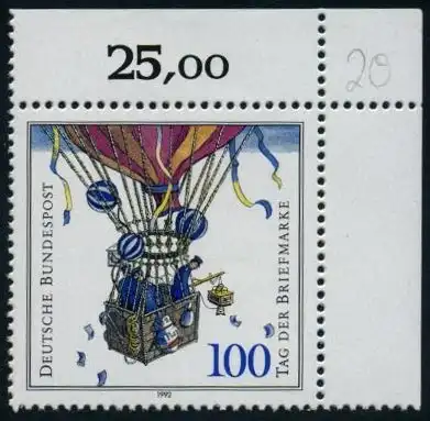BUND 1992 Michel-Nummer 1638 postfrisch EINZELMARKE ECKRAND oben rechts (c)