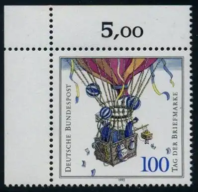 BUND 1992 Michel-Nummer 1638 postfrisch EINZELMARKE ECKRAND oben links