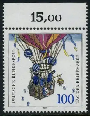 BUND 1992 Michel-Nummer 1638 postfrisch EINZELMARKE RAND oben (b)