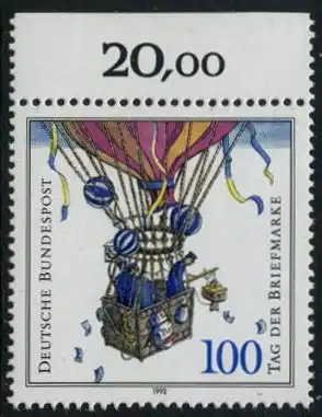 BUND 1992 Michel-Nummer 1638 postfrisch EINZELMARKE RAND oben (c)
