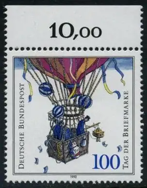 BUND 1992 Michel-Nummer 1638 postfrisch EINZELMARKE RAND oben (a)