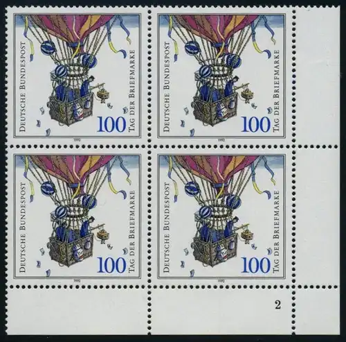 BUND 1992 Michel-Nummer 1638 postfrisch BLOCK ECKRAND unten rechts (FN)