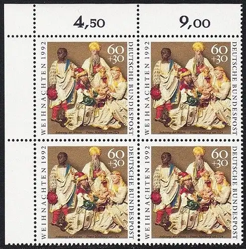 BUND 1992 Michel-Nummer 1639 postfrisch BLOCK ECKRAND oben links