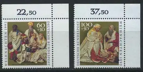 BUND 1992 Michel-Nummer 1639-1640 postfrisch SATZ(2) EINZELMARKEN ECKRÄNDER oben rechts