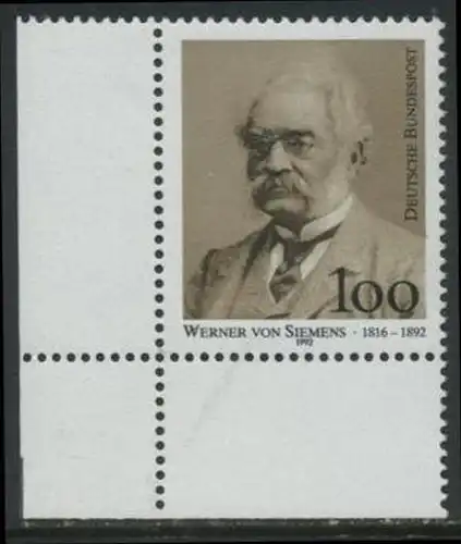 BUND 1992 Michel-Nummer 1642 postfrisch EINZELMARKE ECKRAND unten links