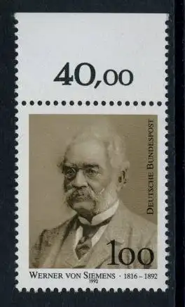 BUND 1992 Michel-Nummer 1642 postfrisch EINZELMARKE RAND oben (f)