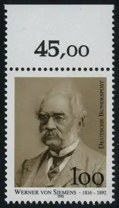 BUND 1992 Michel-Nummer 1642 postfrisch EINZELMARKE RAND oben (g)