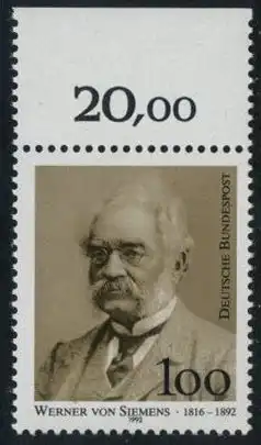 BUND 1992 Michel-Nummer 1642 postfrisch EINZELMARKE RAND oben (c)