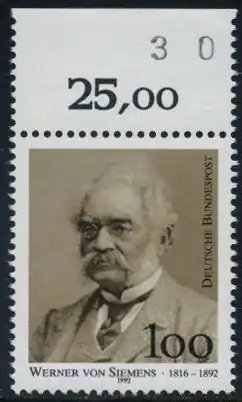 BUND 1992 Michel-Nummer 1642 postfrisch EINZELMARKE RAND oben (d/BZ)