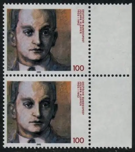 BUND 1992 Michel-Nummer 1643 postfrisch vert.PAAR RAND rechts