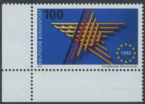 BUND 1992 Michel-Nummer 1644 postfrisch EINZELMARKE ECKRAND unten links