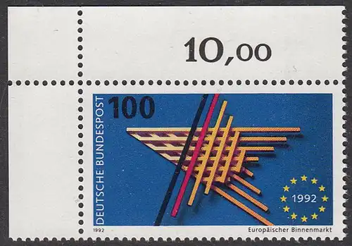 BUND 1992 Michel-Nummer 1644 postfrisch EINZELMARKE ECKRAND oben links