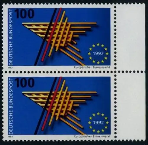 BUND 1992 Michel-Nummer 1644 postfrisch vert.PAAR RAND rechts