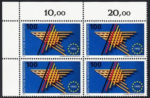 BUND 1992 Michel-Nummer 1644 postfrisch BLOCK ECKRAND oben links