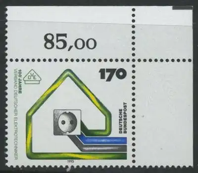 BUND 1993 Michel-Nummer 1648 postfrisch EINZELMARKE ECKRAND oben rechts (a)
