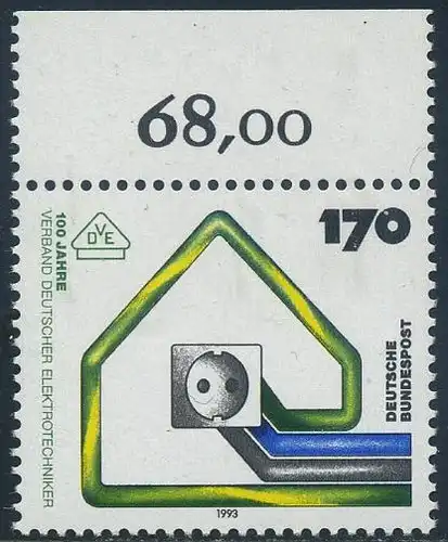 BUND 1993 Michel-Nummer 1648 postfrisch EINZELMARKE RAND oben (b)