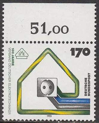 BUND 1993 Michel-Nummer 1648 postfrisch EINZELMARKE RAND oben (a)