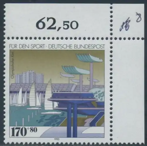 BUND 1993 Michel-Nummer 1653 postfrisch EINZELMARKE ECKRAND oben rechts