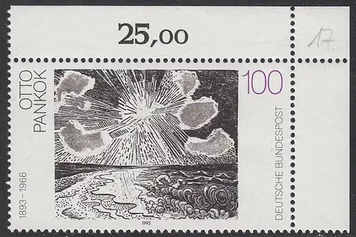 BUND 1993 Michel-Nummer 1657 postfrisch EINZELMARKE ECKRAND oben rechts (a)