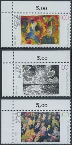 BUND 1993 Michel-Nummer 1656-1658 postfrisch SATZ(3) EINZELMARKEN ECKRÄNDER oben links