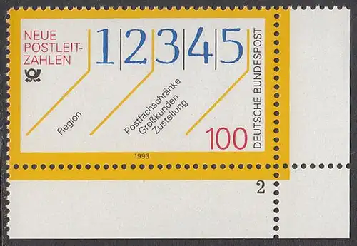 BUND 1993 Michel-Nummer 1659 postfrisch EINZELMARKE ECKRAND unten rechts (FN)