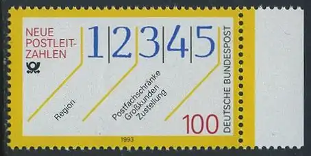 BUND 1993 Michel-Nummer 1659 postfrisch EINZELMARKE RAND rechts