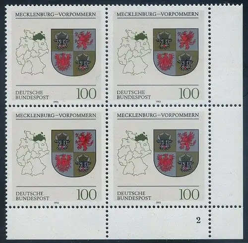 BUND 1993 Michel-Nummer 1661 postfrisch BLOCK ECKRAND unten rechts (FN)