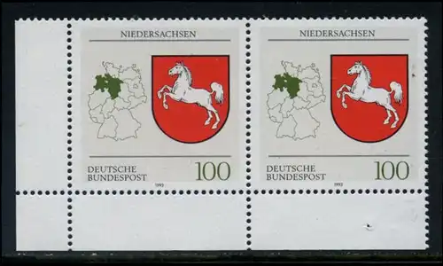 BUND 1993 Michel-Nummer 1662 postfrisch horiz.PAAR ECKRAND unten links