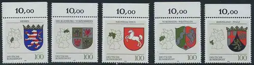 BUND 1993 Michel-Nummer 1660-1664 postfrisch SATZ(5) EINZELMARKEN RÄNDER oben (a)