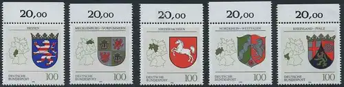 BUND 1993 Michel-Nummer 1660-1664 postfrisch SATZ(5) EINZELMARKEN RÄNDER oben (c)