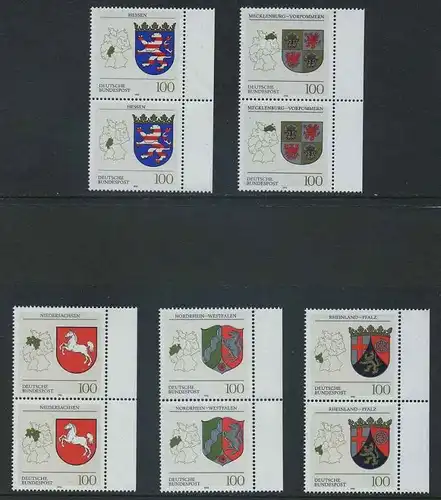 BUND 1993 Michel-Nummer 1660-1664 postfrisch SATZ(5) vert.PAARE RÄNDER rechts