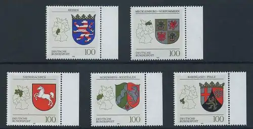 BUND 1993 Michel-Nummer 1660-1664 postfrisch SATZ(5) EINZELMARKEN RÄNDER rechts