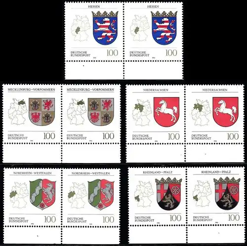 BUND 1993 Michel-Nummer 1660-1664 postfrisch SATZ(5) horiz.PAARE RÄNDER unten
