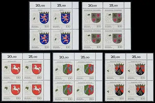 BUND 1993 Michel-Nummer 1660-1664 postfrisch SATZ(5) BLÖCKE ECKRAND oben rechts