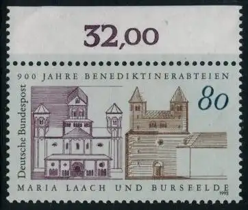 BUND 1993 Michel-Nummer 1671 postfrisch EINZELMARKE RAND oben (b)