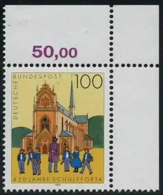 BUND 1993 Michel-Nummer 1675 postfrisch EINZELMARKE ECKRAND oben rechts