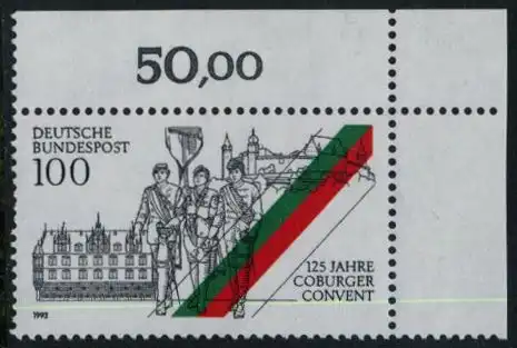 BUND 1993 Michel-Nummer 1676 postfrisch EINZELMARKE ECKRAND oben rechts