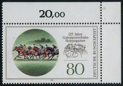 BUND 1993 Michel-Nummer 1677 postfrisch EINZELMARKE ECKRAND oben rechts