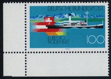 BUND 1993 Michel-Nummer 1678 postfrisch EINZELMARKE ECKRAND unten links