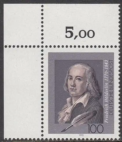 BUND 1993 Michel-Nummer 1681 postfrisch EINZELMARKE ECKRAND oben links