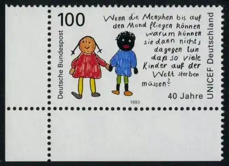 BUND 1993 Michel-Nummer 1682 postfrisch EINZELMARKE ECKRAND unten links