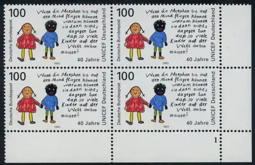 BUND 1993 Michel-Nummer 1682 postfrisch BLOCK ECKRAND unten rechts (FN)