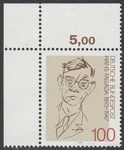 BUND 1993 Michel-Nummer 1683 postfrisch EINZELMARKE ECKRAND oben links