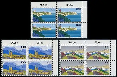 BUND 1993 Michel-Nummer 1684-1686 postfrisch SATZ(3) BLÖCKE ECKRAND oben rechts