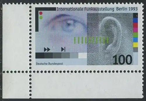 BUND 1993 Michel-Nummer 1690 postfrisch EINZELMARKE ECKRAND unten links