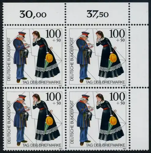 BUND 1993 Michel-Nummer 1692 postfrisch BLOCK ECKRAND oben rechts